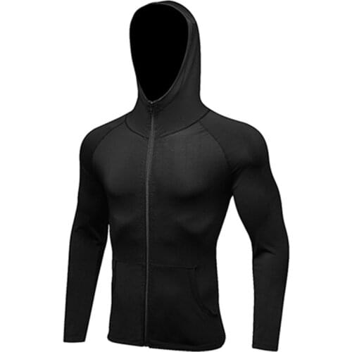 Spring Autumn Men Sports Jacket Casual Gym corset Long sleeve hooded coat Solid color Quick-drying thin zip Cardigan outerwear
