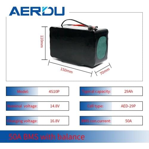 AERDU 18650 Lithium Battery Pack 4S10P 11.2v 29Ah Built-in 50A BMS 560W high power Support Motorcycle electric Scooters e-bike