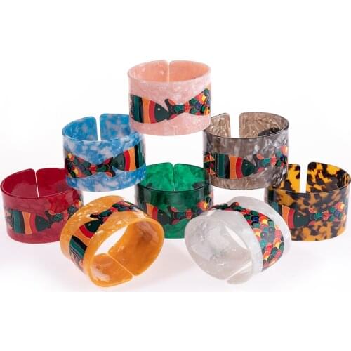 Fashion Open Bracelets Acetate Resin Acrylic Wide Cuff Bracelet Bangles Women Color Tortoise Shell Boho Female Jewelry Wholesale