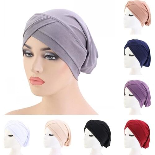 Muslim Inner Hijab Elasticity Solid Under Scarf Islamic Turban Cover Headwrap Bonnet Plain Hijabs turbans for women