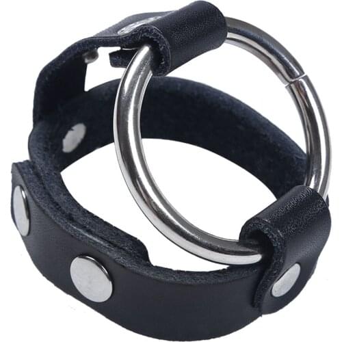 Male Mens Gay Erotic Adjustable PU Leather JJ Strap Penis Hole Cock SM Sex Toys Erection Enhancer Ring