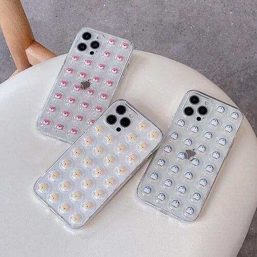 Cute Bear Transparent Bubble Pop Fidget Toys Push It Case For iPhone 11 12 Pro Max XS 7 8 Plus X XR SE Soft Silicone Back Cover