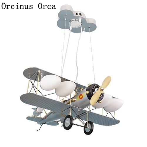 New Art Color Fighter Chandelier Boys'Bedroom Childrens Room Light Modern Cartoon Creative LED Aircraft Chandelier