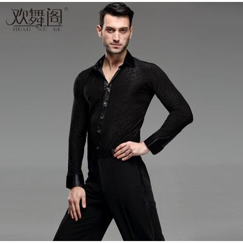 2018 new male adult Latin dance SHIRT MENS shirts Latin training clothes modern dance Rumba cha-cha Samba Jive ballroom shirt