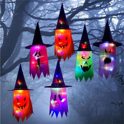 New Halloween Festival Party Witch Hat Ghost LED Lamp Home Wall Hanging Ornament Lights Decoration Holiday Party Supplies A40