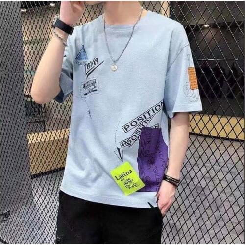 2021 Summer New Youth Popular Personality Printing Loose Five-point Sleeve T-shirt Fashion Casual Round Neck Pullover M-3XL