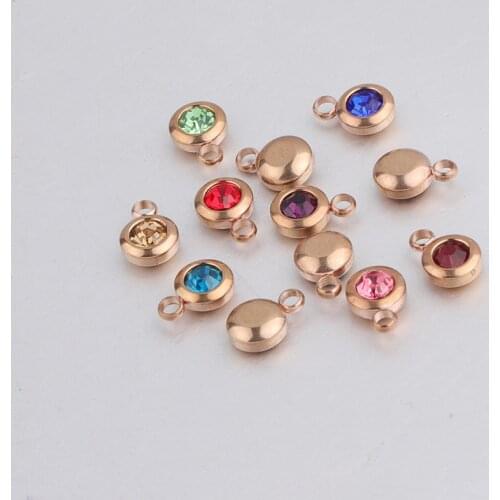 100% Stainless Steel Birthstone Charms Birthday Stone 6.5mm Colorful Crystal Birthstone Geboortestenen 60pcs