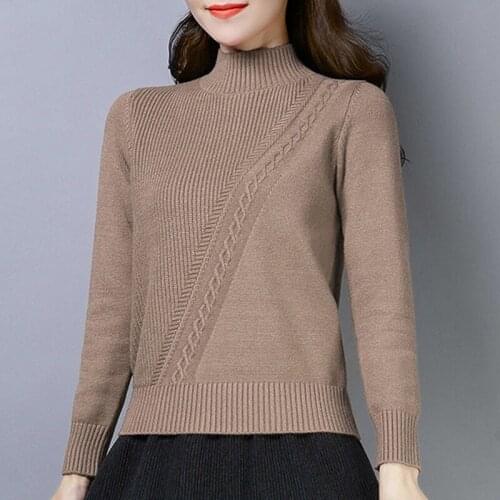 WEIHAOBANG 2021 Autumn Winter New Half High Neck Solid Color Sweater Womens Short Pullover Long Sleeve Knitted Sweater