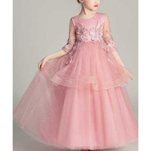 Dresses For Girls Wedding Party Frock Flower Gown Princess Evening Summer Long Clothing Childrens Layered Mesh Dress