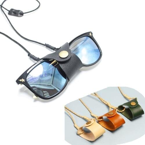 Hanging Neck Clip Glasses Bags Portable Cases PU Leather Sunglasses Lanyard Protection Cover Chain Shatter-resistant Anti-lost