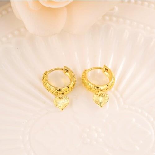 Hang Heart Earring Real 18 k Fine Solid Gold GFFashionable Ladies Earrings Love Round Ornaments