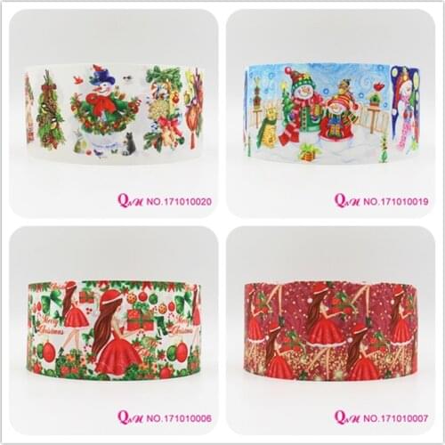 Q&N ribbon 16mm 22mm 25mm 38mm 50mm 75mm Christmas printed grosgrain ribbon webbing 50yards/roll for hair tie free shipping