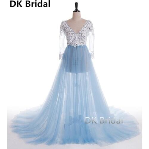 Robe de soiree Lace Formal Pregnant Photo Dress Long Sleeve Tulle Prom Gown Evening Dresses Plus Size 2019 Party Prom Dresses