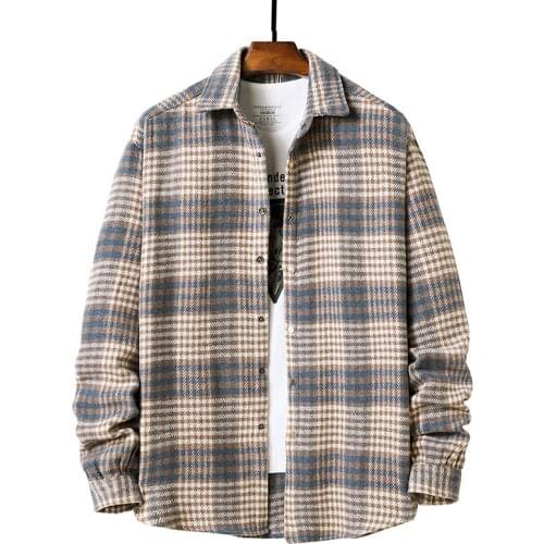 Mens Long Sleeve Heavy Weight Flannel Shirts Men Hip Hop Streetwear Harajuku Plaid Shirt Men Long Sleeve Button Up Shirt Male