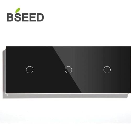 Bseed 3 Gang Touch Switch 228mm Light Switch White Black Crystal Class Panel Switch