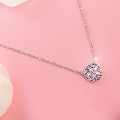 Silver Color Sakura Flower Necklaces Pendants Cherry Blossoms With Zircon Chain Choker Necklace For Women Fashion Jewelry