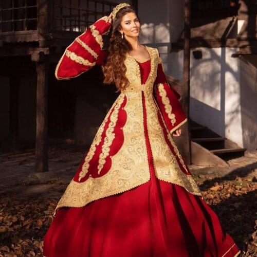 Traditional Albanian Kosovar Vestidos Formales Velvet Evening Dresses Lace Applique Prom Dress Robe De Soirée De Mariage