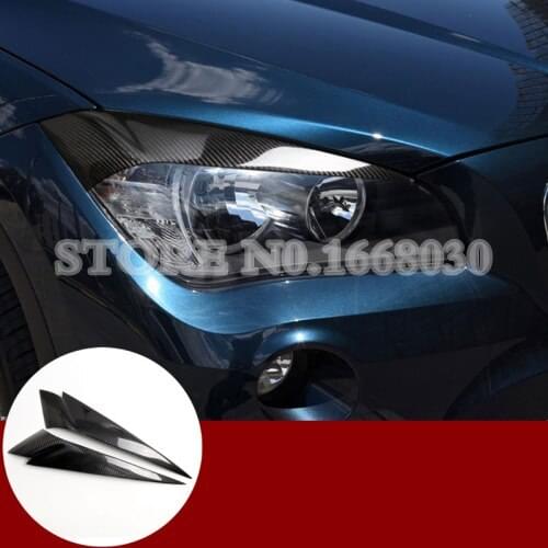Carbon Fiber Headlight Eye Lid Eyebrow Trim Cover 2pcs For BMW X1 E84 2009-2015 Car accesories interior Car decoration
