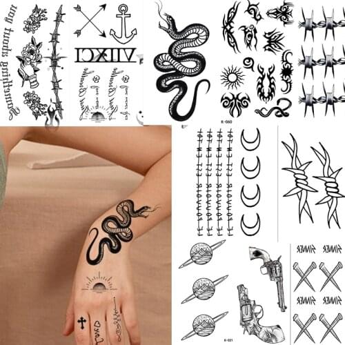 Waterproof Temporary Tattoos Black Small Sinner Spider Tattoo Sticker Thorns Wire Iron Black Rose Body Art Women Men Tatoo Stick