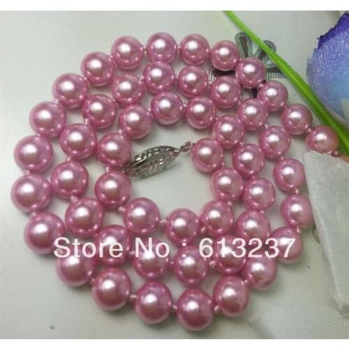 High quality women fashion 8mm pink shell simulated-pearl round beads chains necklace beaded link chain jewelry 18inch MY4172