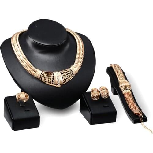 HOT SALES！！Bridal Jewelry Set Hollow Statement Women Choker Necklace Ring Bracelet Earrings Wholesale Dropshipping