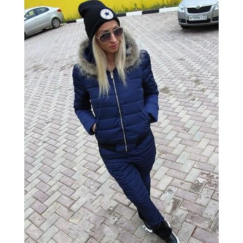 2020 Crop Top And Fur Pants Set Real Full Zipper The New Winter Jack Suit Heavy Hair Collar Hooded Warm Womens Cotton