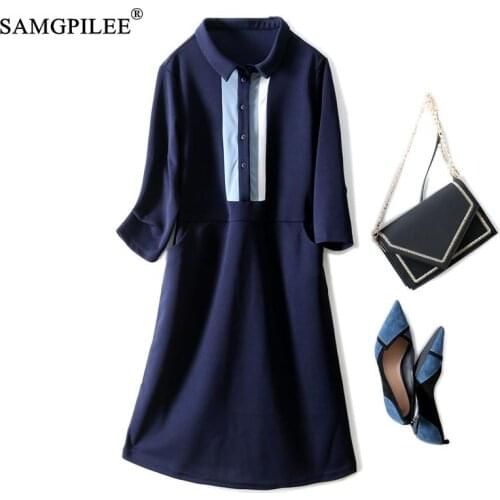 Female Dresses 2021 Casual A-line Patchwork Full Sleeve With Pockets Turn-down Collar Women Dress Elegant Party Dresses Vestidos