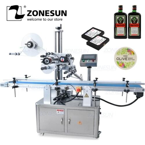 ZONESUN Automatic Bottle Flat Surface Labeling Machine Adhesive Sticker Labeller Can Laundry Detergent Bottle Label Dispenser