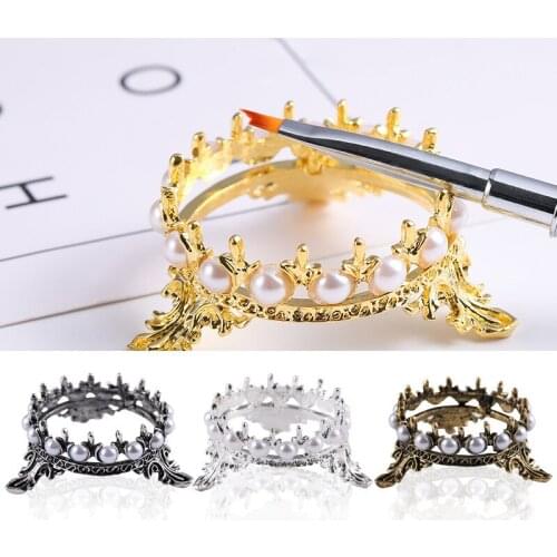 1Pcs Metal Nail Brush Pen Rack Stand Holder Glitter Crown Pearl Design Manicure Nail Art Tools Pen Showing Shelf
