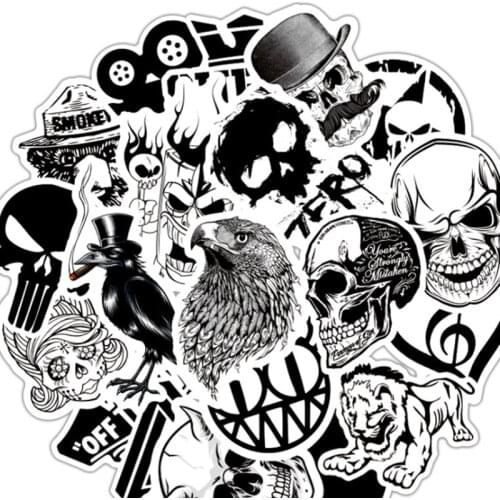 10/30/50 PCS Black and White Rock Graffiti Sticker Motorcycle Waterproof Laptop Sticker Toy Wholesale