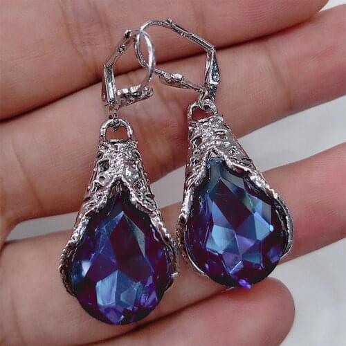 2019 New Fashion Crystal Earrings Dark Blue Water Droplets Cut Zircon Earrings for Women Wedding Vintage Court Style Jewelry