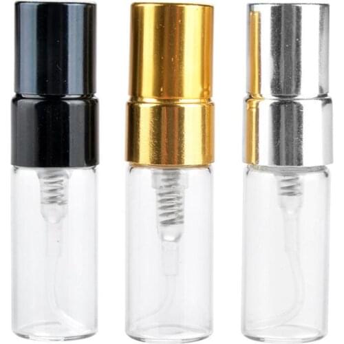3ML Travel Refillable Glass Perfume Bottle With UV Sprayer Cosmetic Pump Spray Atomizer Silver Black Gold Cap LX6775