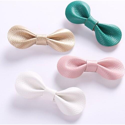 5pcs/lot Handmade Lovely Baby Hairgrips Euro Style Small Bow Leather Hairpins For Little Girls Wrapped Safety Hair Clips Kids
