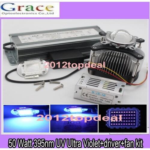 50W 50 Watt 395nm UV Ultra Violet High power LED +50w Dimmer driver+heatsink KIT