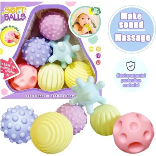 6pcs Baby Touch Hand Ball Toys Rubber Textured Sensory For Children Soft Develop Baby Tactile Senses Toy Training Massage Ball