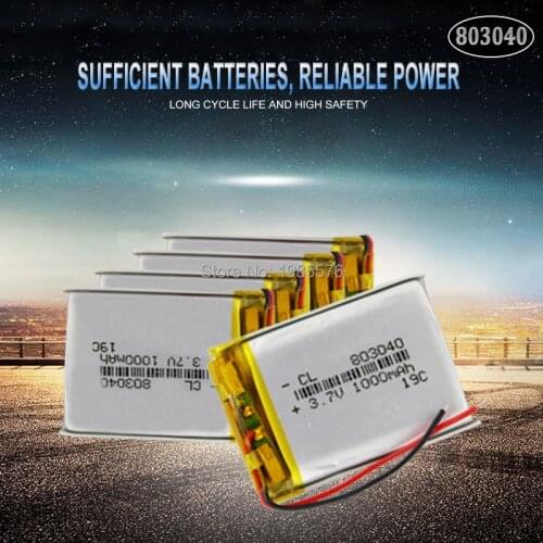 803040 3.7V 1000mAh Lithium Polymer Li-Po ion Rechargeable Battery For MP4 MP5 GPS PSP mobile Pocket PC e-books bluetooth