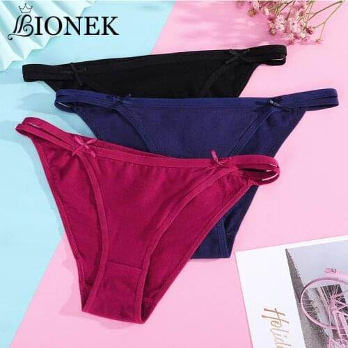 BIONEK 1PC G-string Panties Cotton Womens Sexy Bikini Female Underpants Thong Solid Color Pantys Lingerie M-XL Design