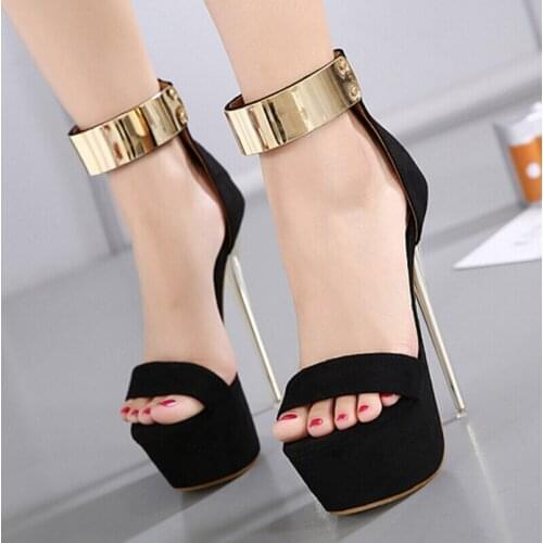 Ankle Strap Heels Platform Sandals Party Shoes For Women Wedding Pumps 16cm High Heels Sequined Gladiator Sandals Black