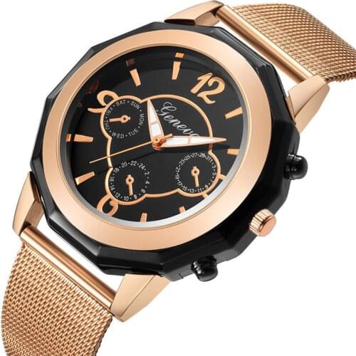 Women Watch Top Brand New Stylish Geneva Luxury Ladies Fashion Casual saats Mesh Band Rose Gold Dial Female Clock Reloj Mujer