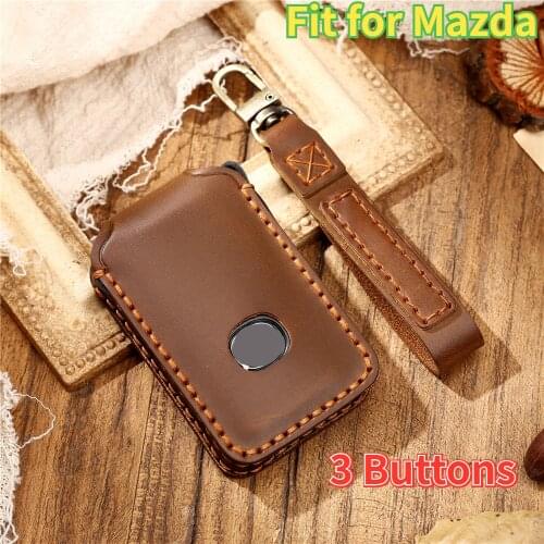 Genuine Leather Car Remote Smart Key Case Cover Holder Keychain For Mazda 3 Axela CX30 CX4 CX5 CX8 2020 Car Accessories
