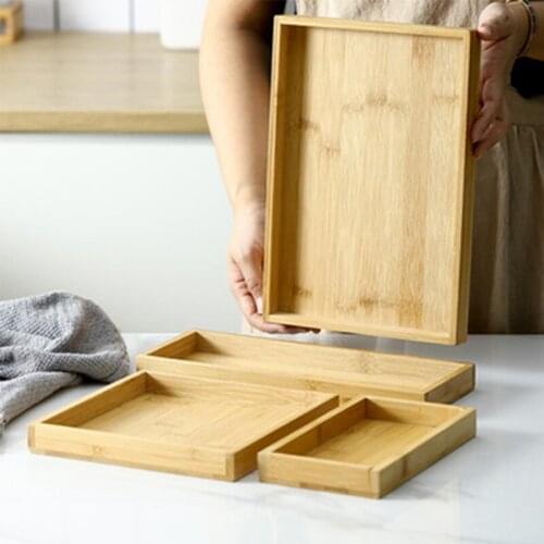 LIZAOTAO Bamboo Wooden Tray Rectangular Tea Tray Fruit Tray Creative Snack Tray Household Simple Kung Fu Tea Set Tea Tray
