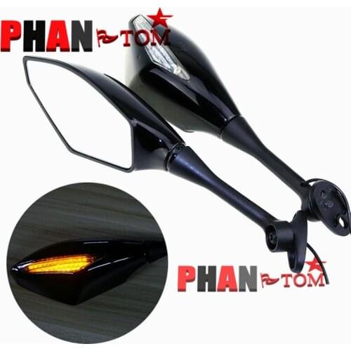 Eonstime Pair Motorcycle Mirrors LED Turn Signal Light Rear view Mirrors For Honda CBR1000 Yamaha Kawasaki SUZUKI GSXR 600/750