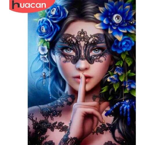 HUACAN 5D Full Drill Diamond Painting Portrait Woman Cross Stitch Diamond Mosaic Rose Wall Decoration Handmade Gift