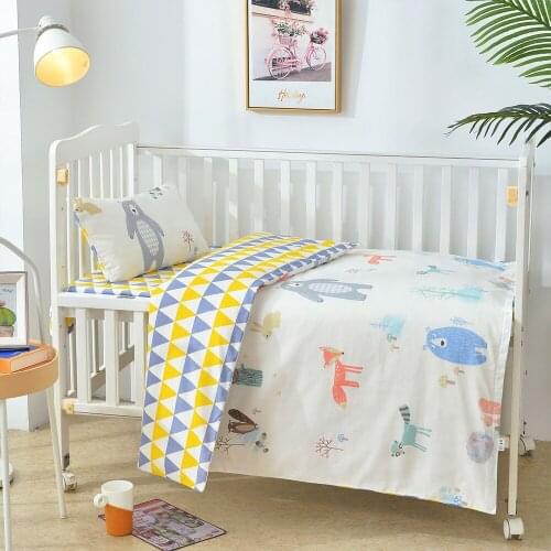 Baby Bedding Sets 3Pcs Baby Bed Organizer Including Duvet Cover Pillowcase Fitted Sheet 130*70Cm,Cartoon Animal Design,Cotton