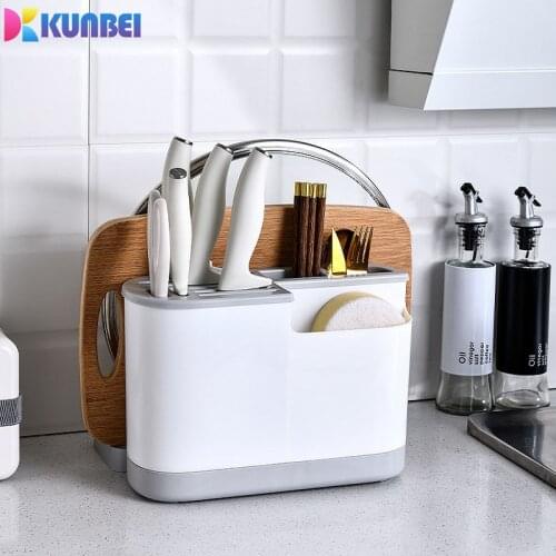 KUNBEI Multifunctional 3-unit 8-bit Knife Holder Household Tableware Storage Rack With Chopping Board And lid Holder