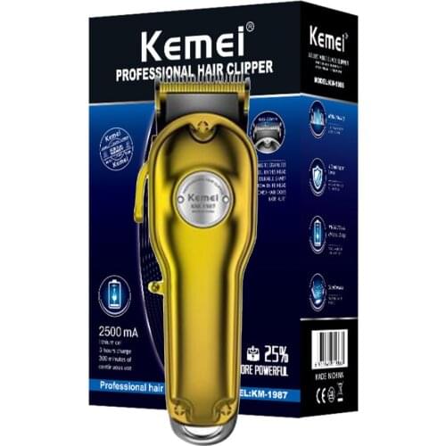 Professional Electric All Metal Hair Clipper Powerful Cordless Hair Trimmer Men Silver Gold Haircut Machine Barber