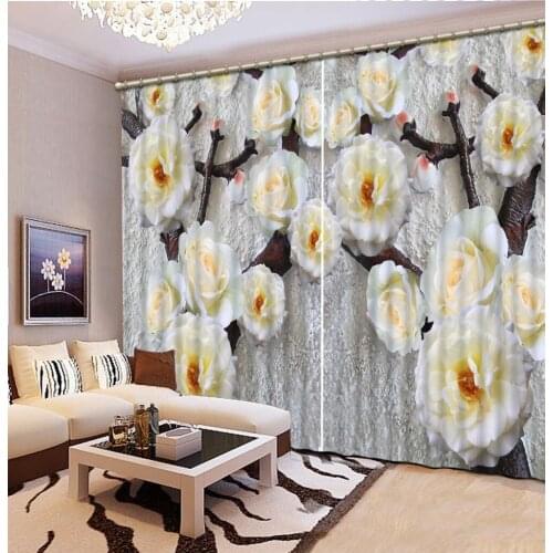 Fashion curtain Luxury Blackout 3D Window Curtains For Living Room Bedroom white flower curtains