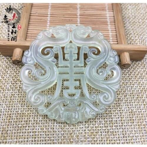 Original jade pendant double-sided hollowed carving double dragon longevity Pendant free shipping