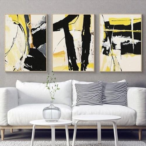 Yellow Black Modern Abstract Art Work poster Canvas print Painting Wall Art Picture Bedroom Living Room Home Decoration