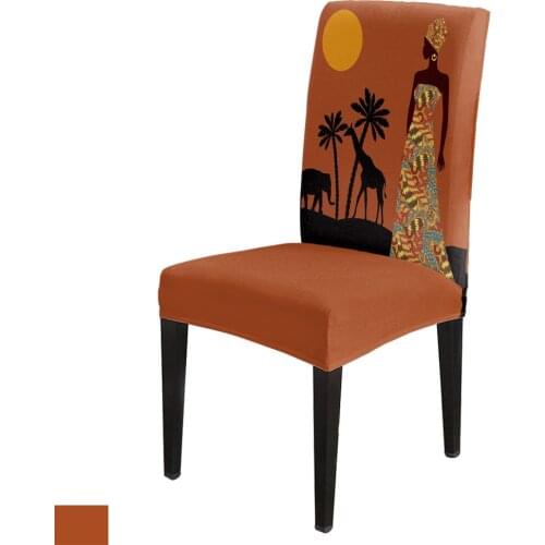 Dining Chair Cover African Woman Plant Giraffe Elephant Ethnic Print Chair Covers Home Table Cover Chairs for Kitchen Tablecloth